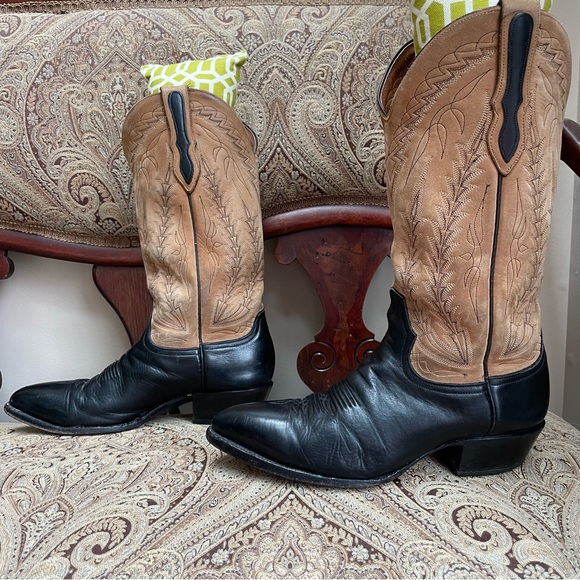VTG Larry Mahan El Paso Brown Black Leather Western Cowboy Boots Pull On Sz 9.5 - Picture 3 of 11